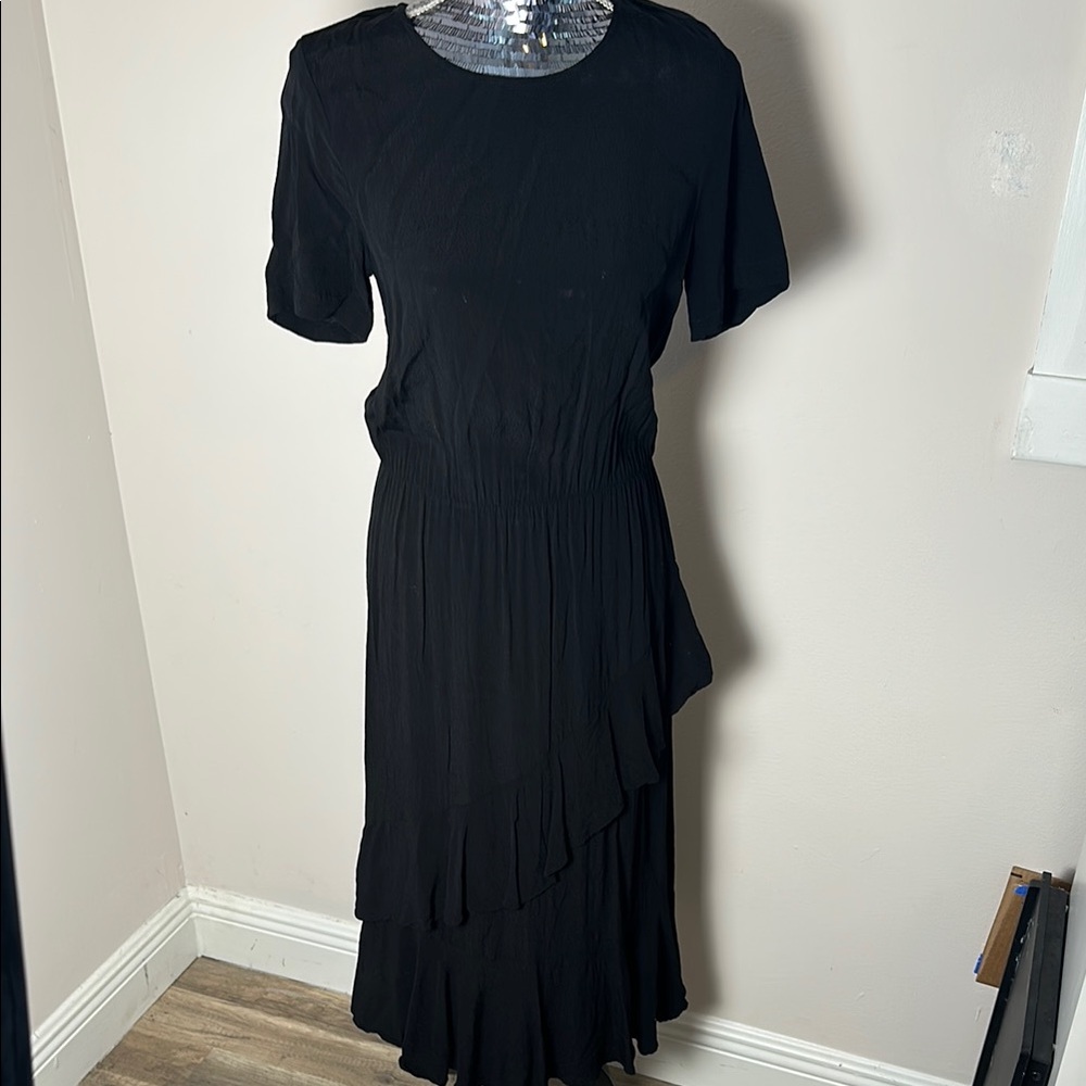 Just Female Black Pleated Ruffled Midi Sundress Kristin Dress Size XS - Picture 4 of 10